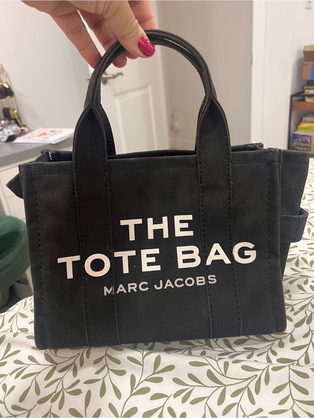 Marc Jacobs Black Canvas Small Tote Bag with White Logo